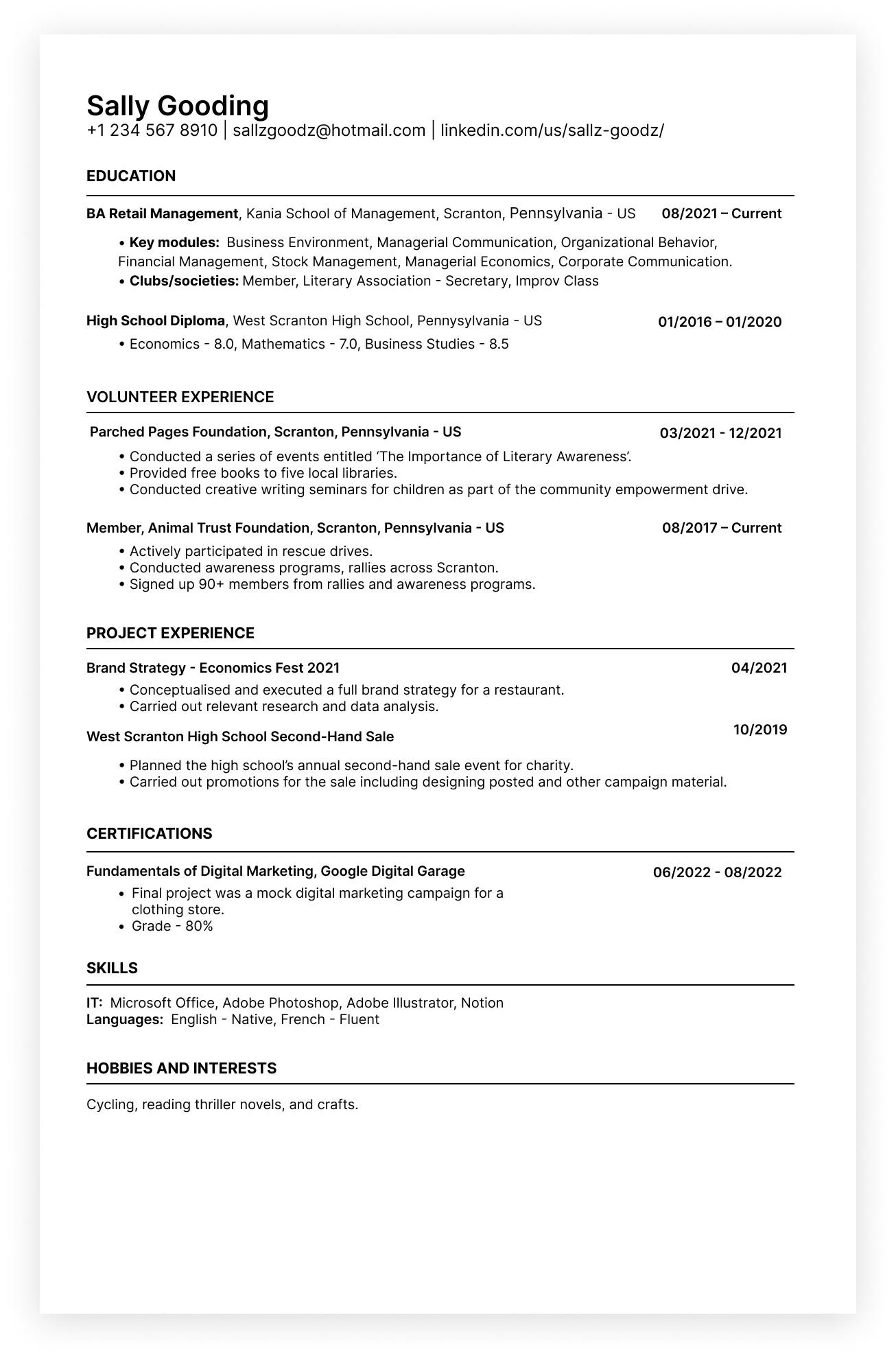 Perfect resume for internship